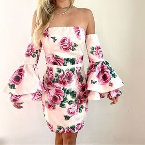 L'ATISTE Pink Ruffled Tiered Strapless Dress
